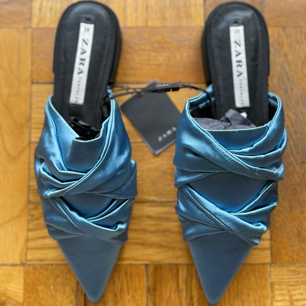 ZARA BLUE SATIN MULES BRAND NEW WITH TAGS